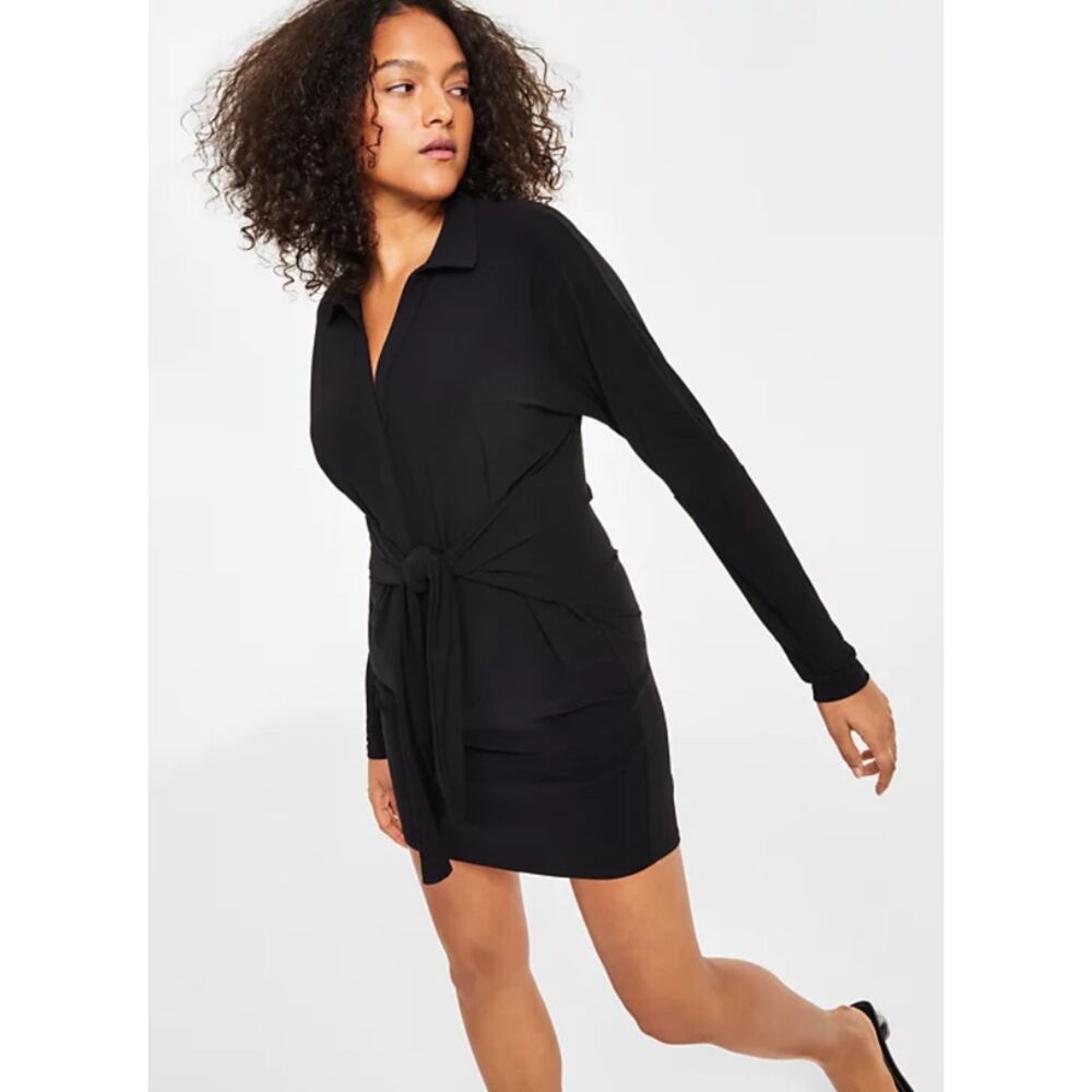 Bar III Long-Sleeve Tie-Waist Dress, size L
